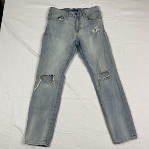 Aeropostale Mens Skinny Leg Denim Jeans Size 32x30 Distressed Blue Denim‎